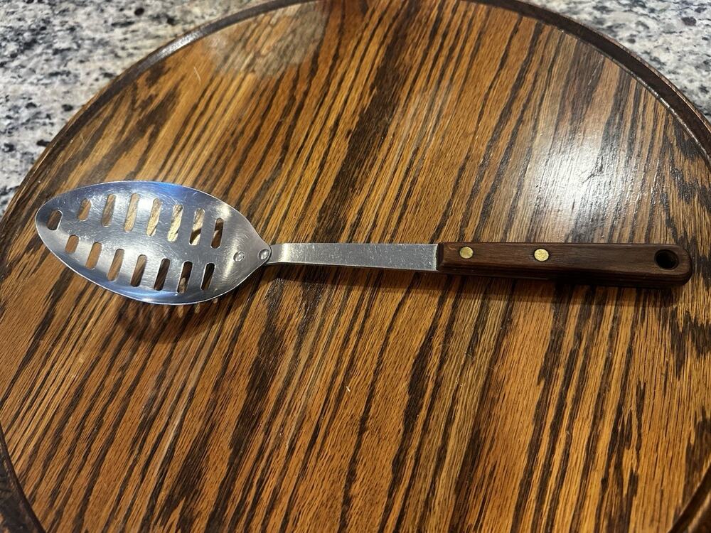 Vintage EKCO Flint Vanadium Stainless Steel Slotted Serving Spoon